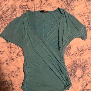 Elegant Teal Wrap Top Y2k Vintage Blue